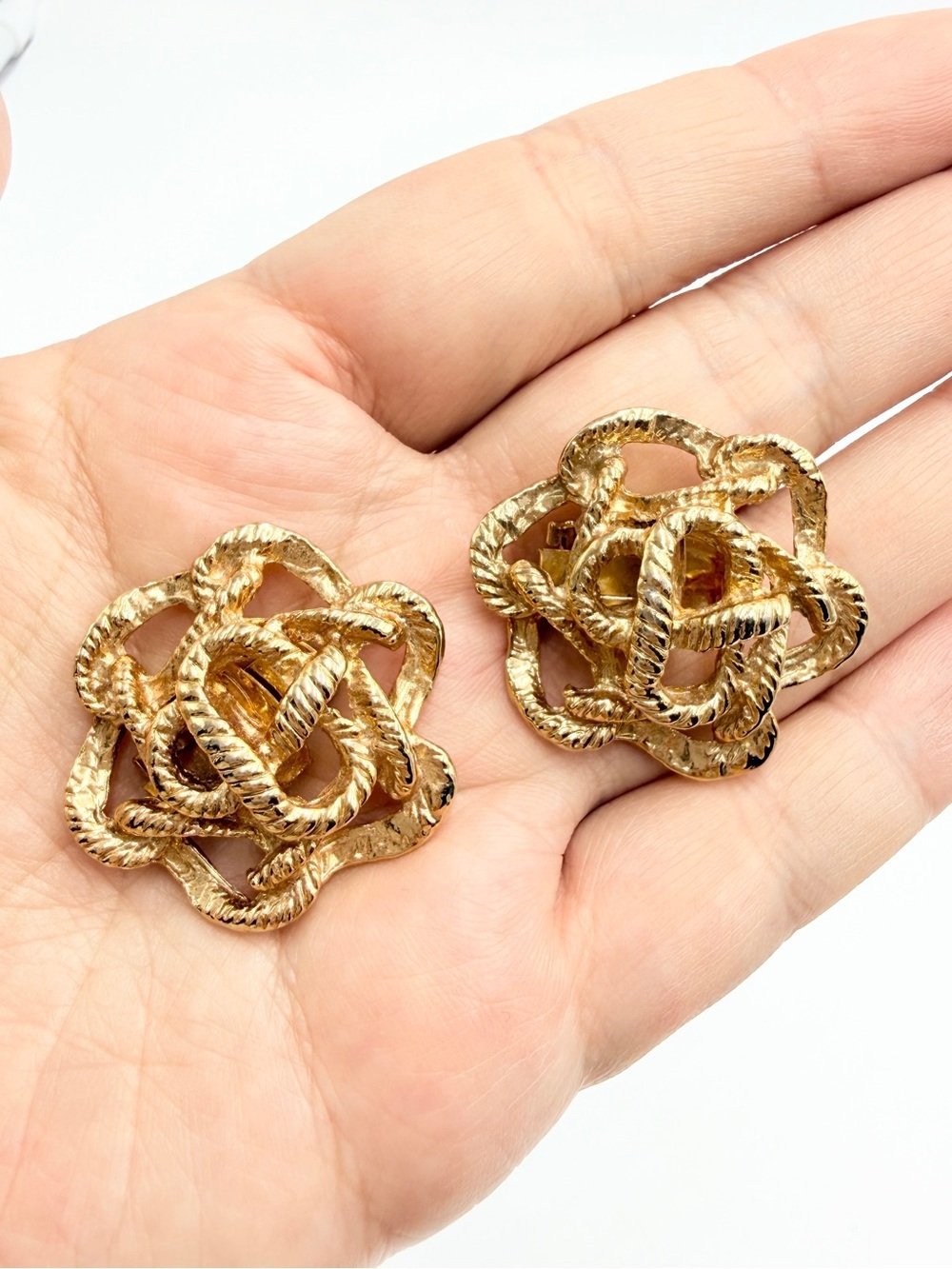 Vintage Gold Plated Abstract Knot Dress Clips Pair